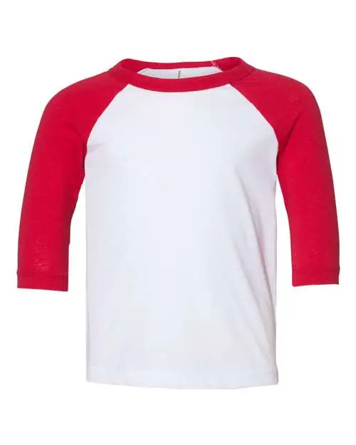 Bella+Canvas Raglan Toddler T-Shirt, White/ Red