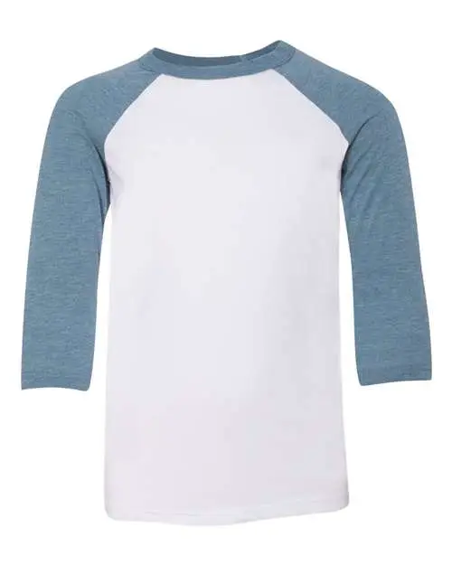 Bella+Canvas Raglan Youth T-Shirt, White/ Denim