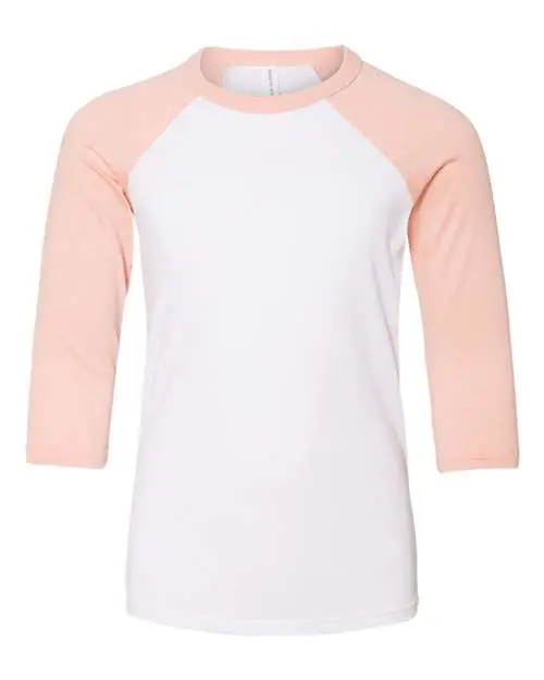 Bella+Canvas Raglan Youth T-Shirt, White/ Heather Peach